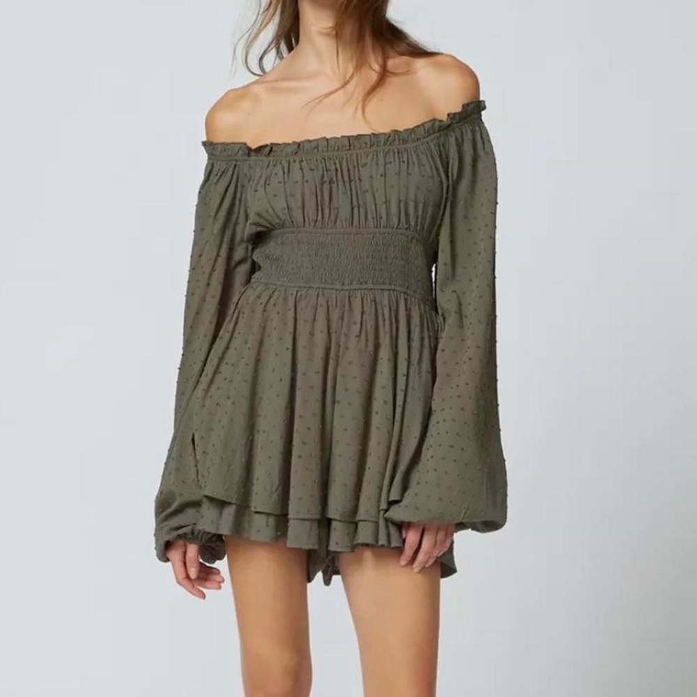 Urban Outfitters Rosie Smocked Longsleeve Romper